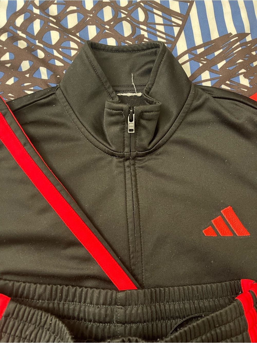 adidas Black Track Jacket with Red Stripe Detailing